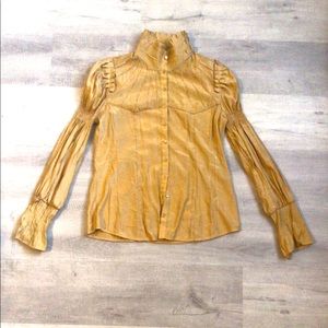 NWOT Gold High Collar Button Down